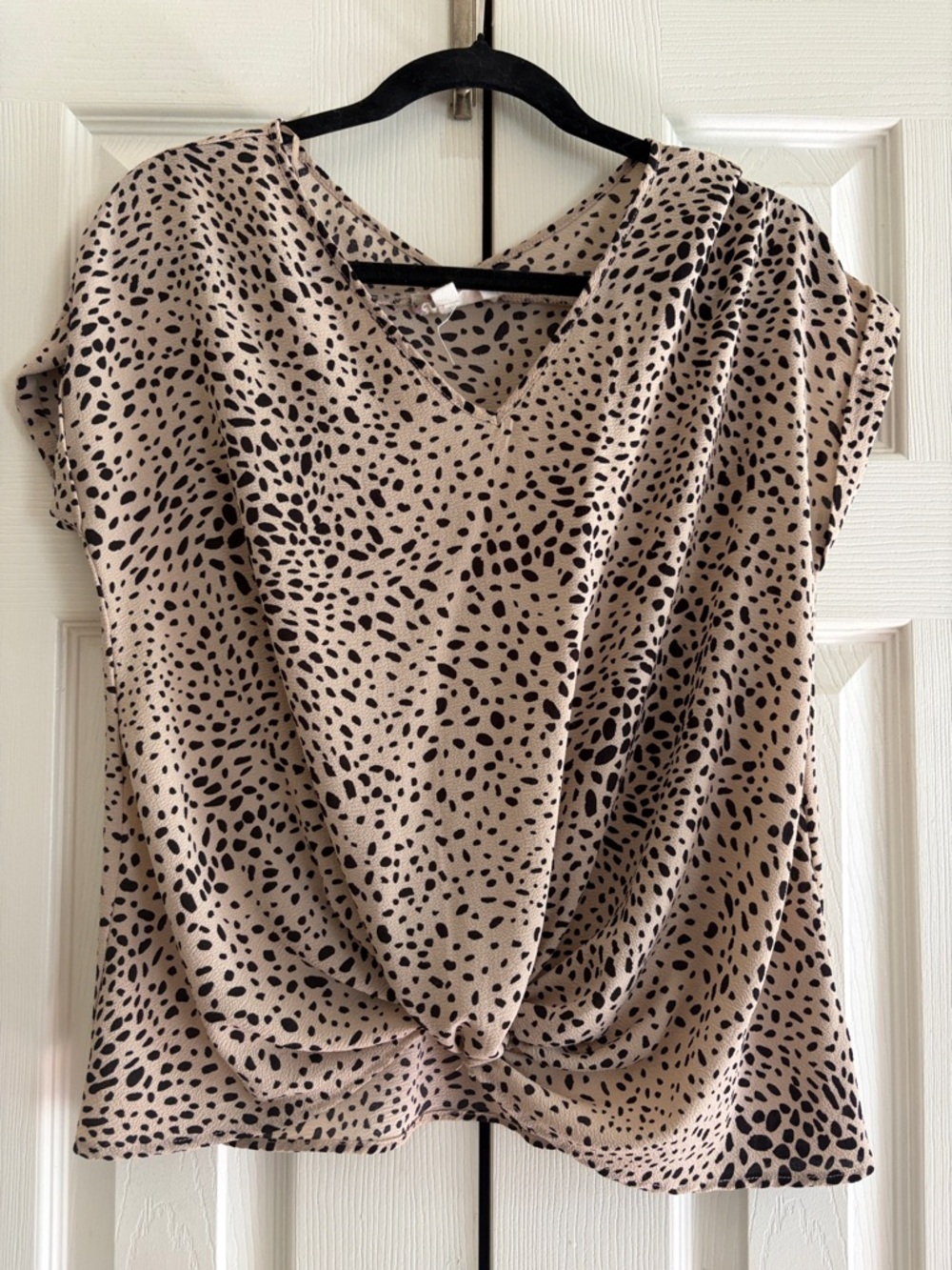 Hippie Rose Beige and Black Twist-Front V-Neck Blouse